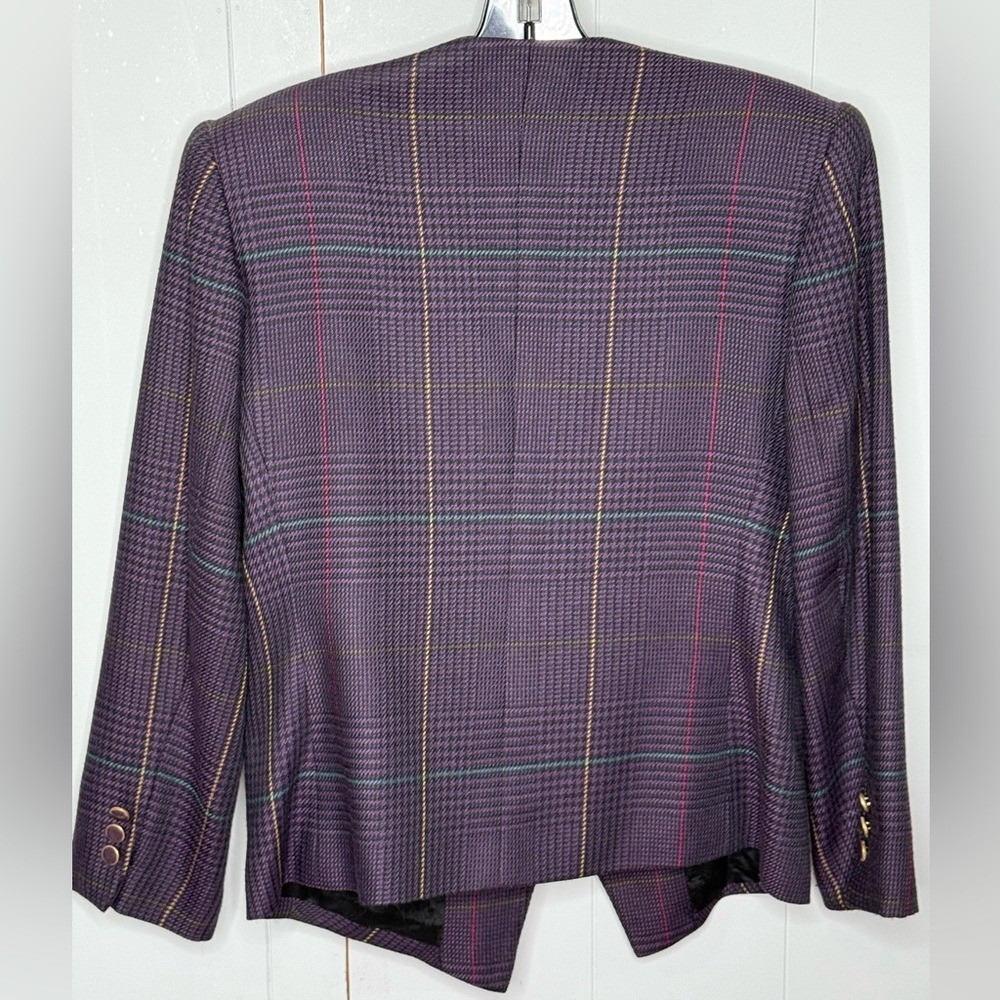 VTG Kasper Vintag 80s Power Suit Plaid Tweed Blazer Skirt Set Grannycore Classic - Picture 3 of 11